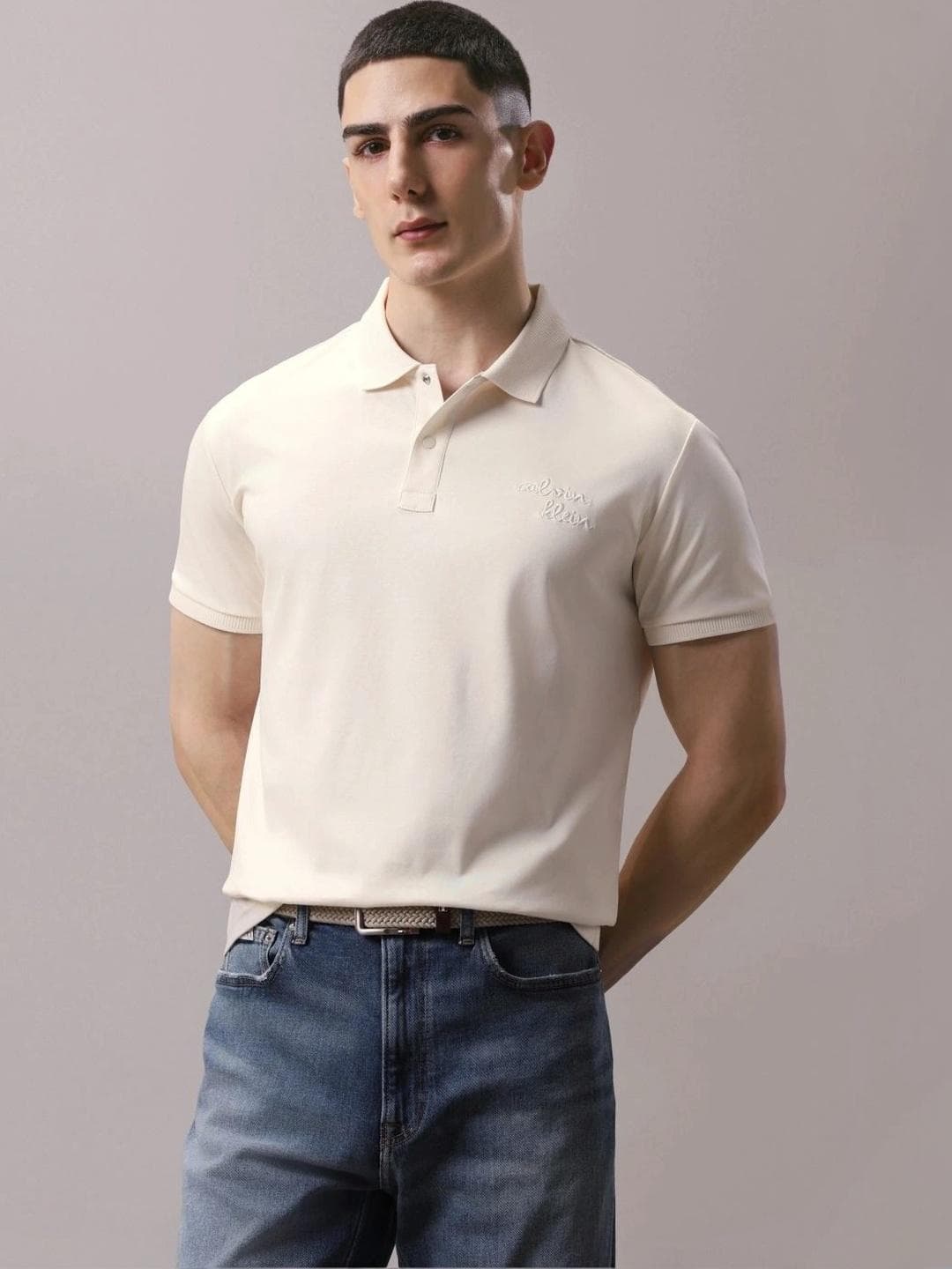 Calvin Klein Jeans Men Brand Logo Polo Collar T Shirt
