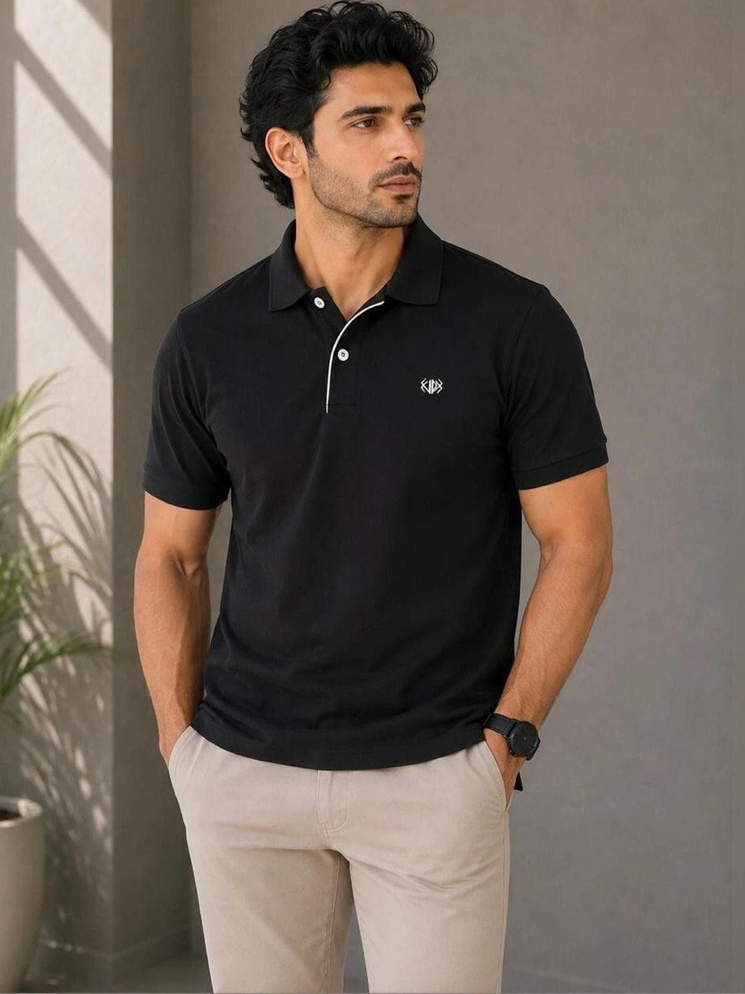 VELDEER Men Brand Logo Polo Collar T Shirt