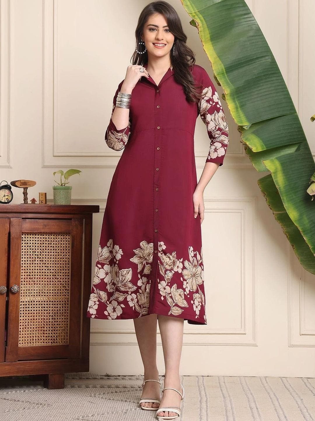 Jinal & Jinal Floral Print A-Line Dress