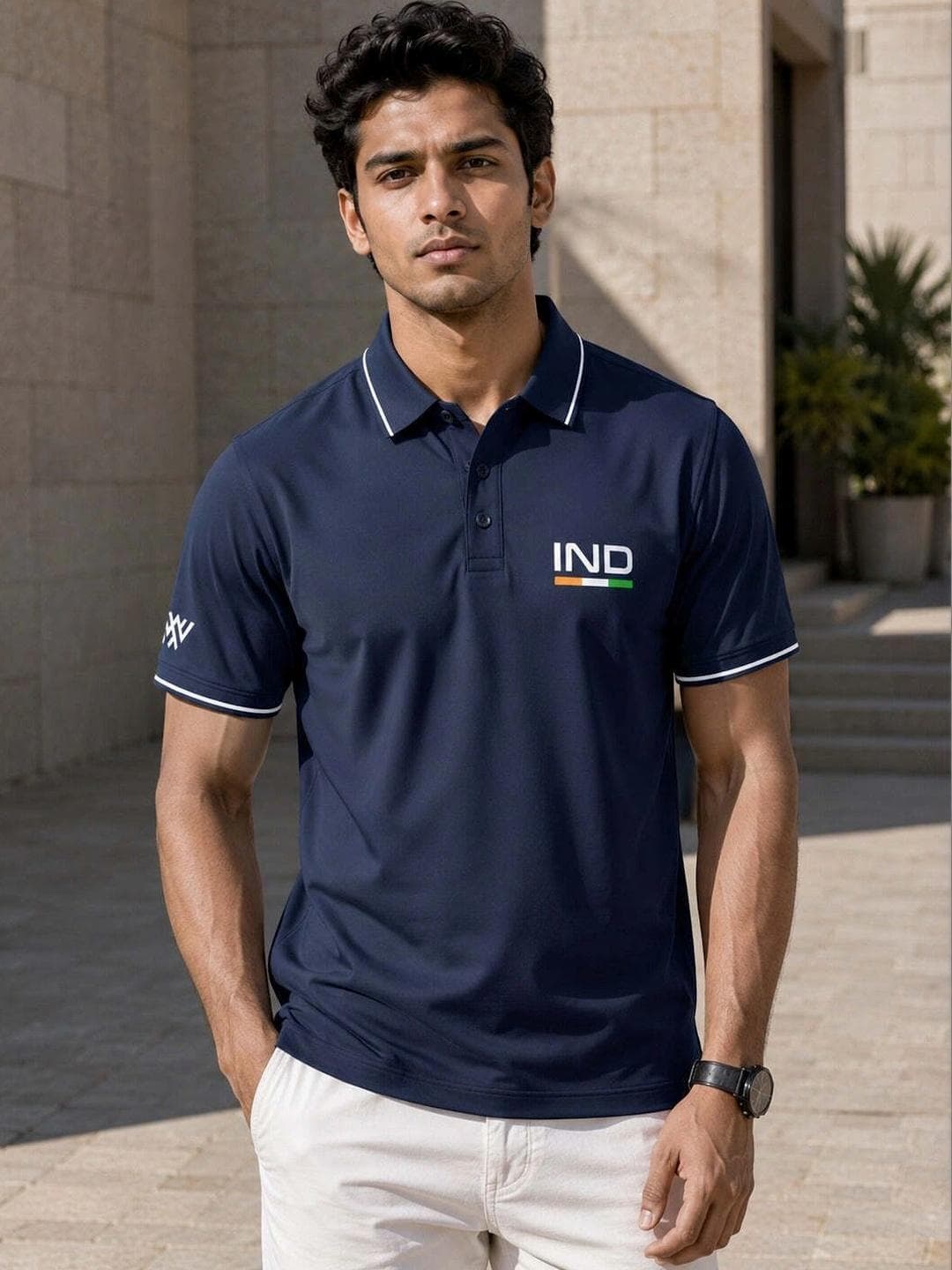 Warrior World Men Brand Logo Polo Collar T Shirt