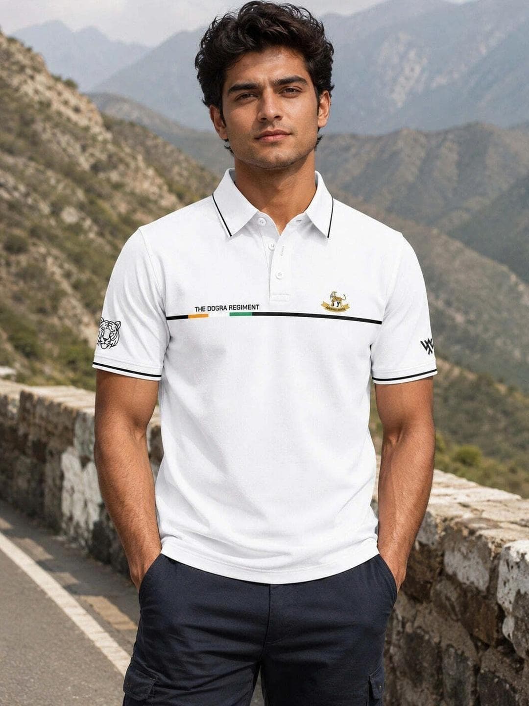 Warrior World Men Brand Logo Printed Polo Collar T Shirt