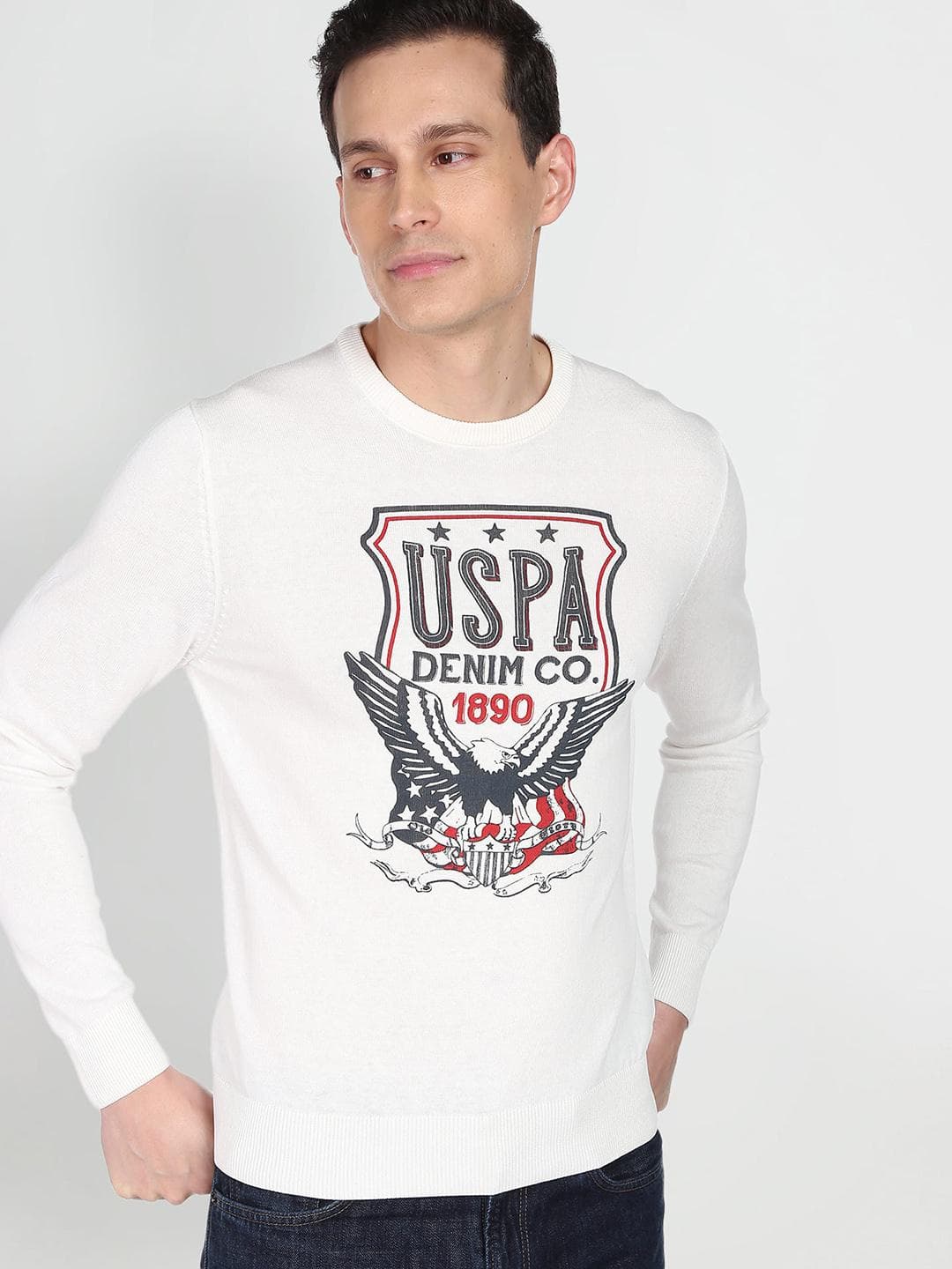 U S Polo Assn Denim Co Men Off White Printed Pullover