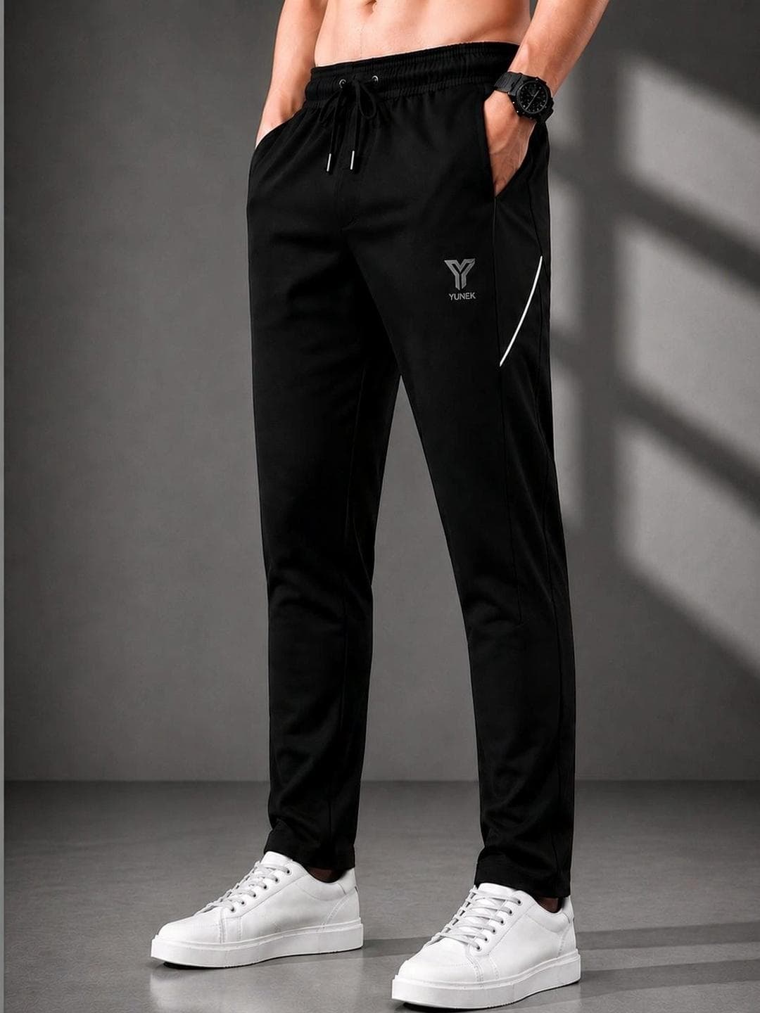 YUNEK Men Regular Fit Brand Logo Rapid Dry Training Track Pants