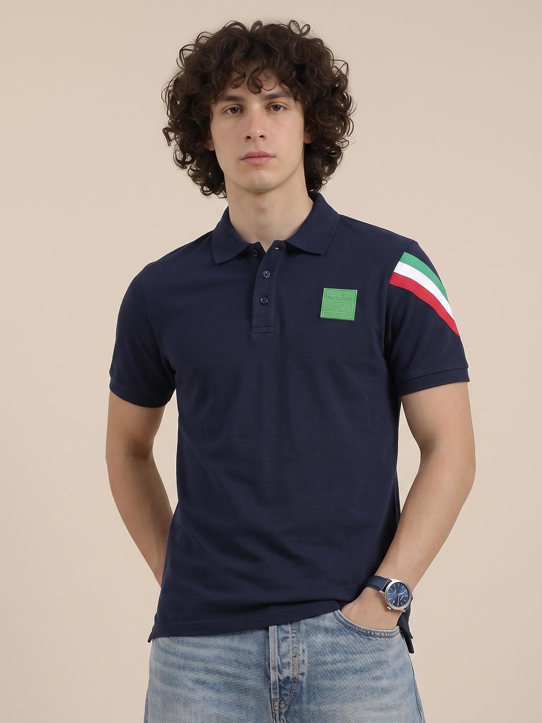 United Colors Of Benetton Brand Logo Polo Collar Applique T Shirt