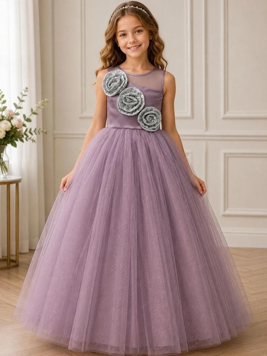 Miss & Chief Ruffled Net Maxi Dress