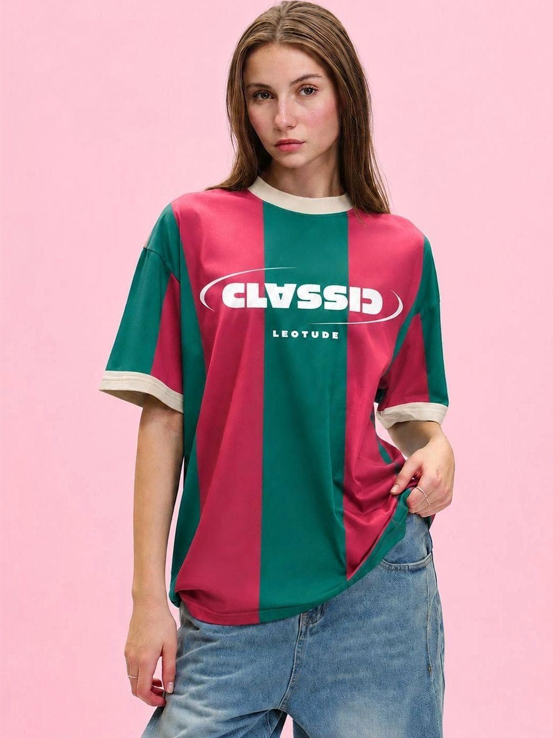 Leotude Women Typography Striped T Shirt
