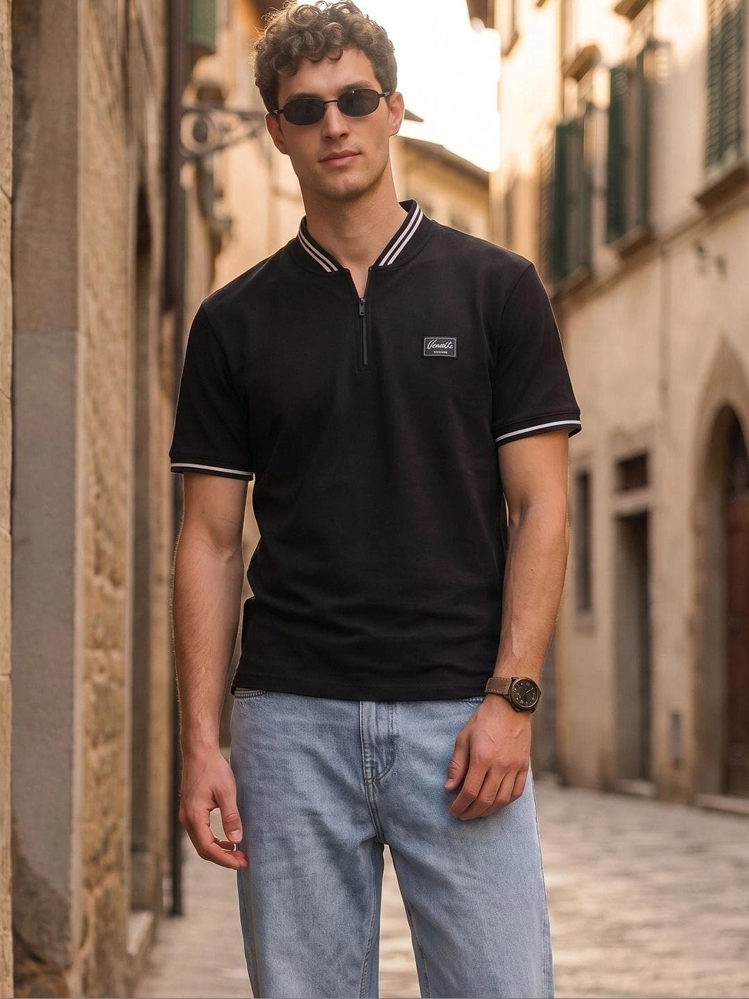 VEIRDO Men Brand Logo Polo Collar T Shirt