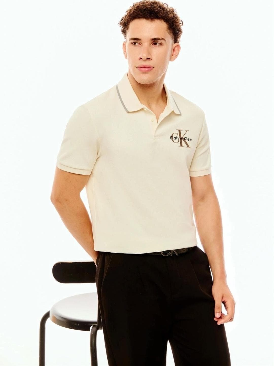 Calvin Klein Jeans Men Brand Logo Polo Collar T Shirt