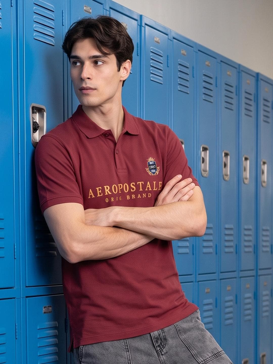 Aeropostale Brand Logo Printed Polo Collar T Shirt