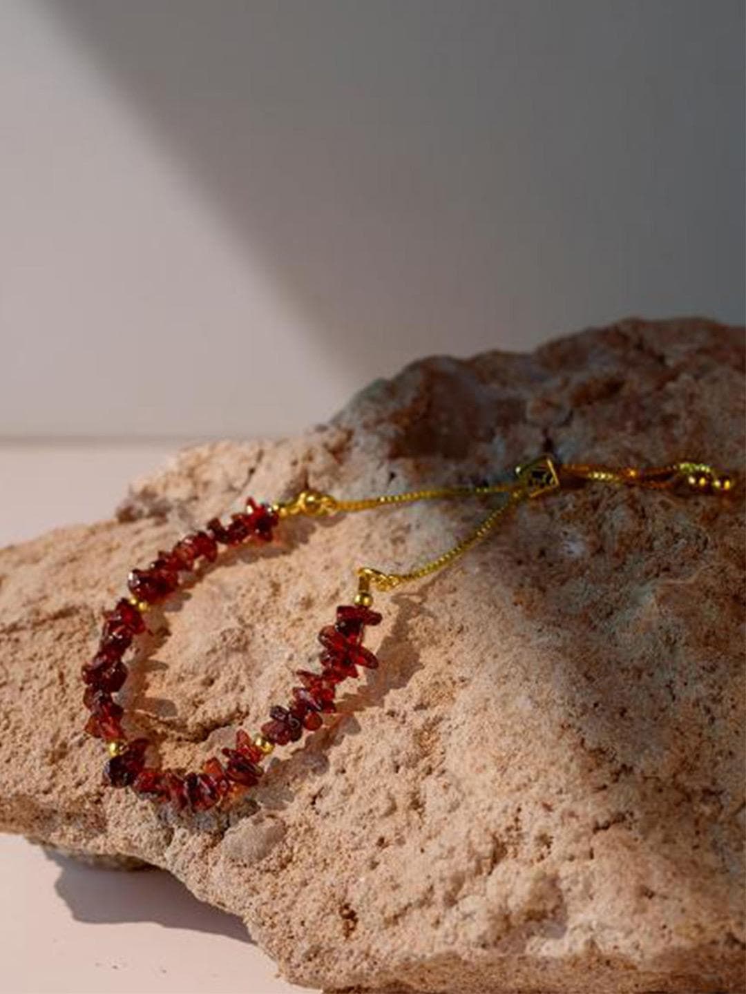 Stone Story By Shruthi 925 Sterling Silver Garnet Gold Plated Wraparound Bracelet