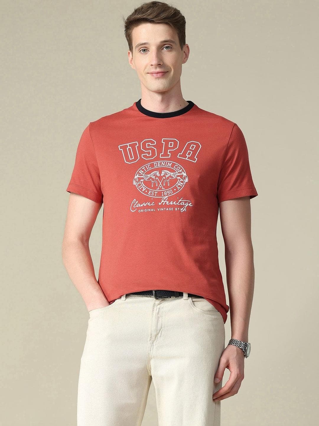 U.S. Polo Assn. Denim Co. Men Brand Logo Printed Slim Fit T Shirt
