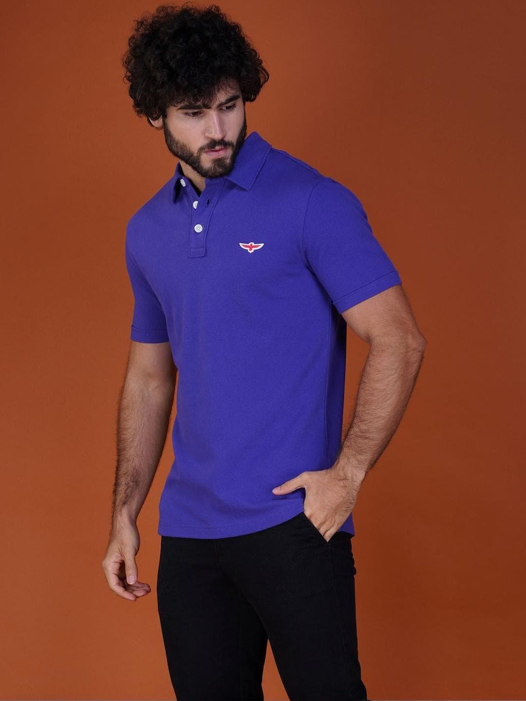 ZVEZDA Purple Pique Cotton Classic Mens Polo Collar Tshirts