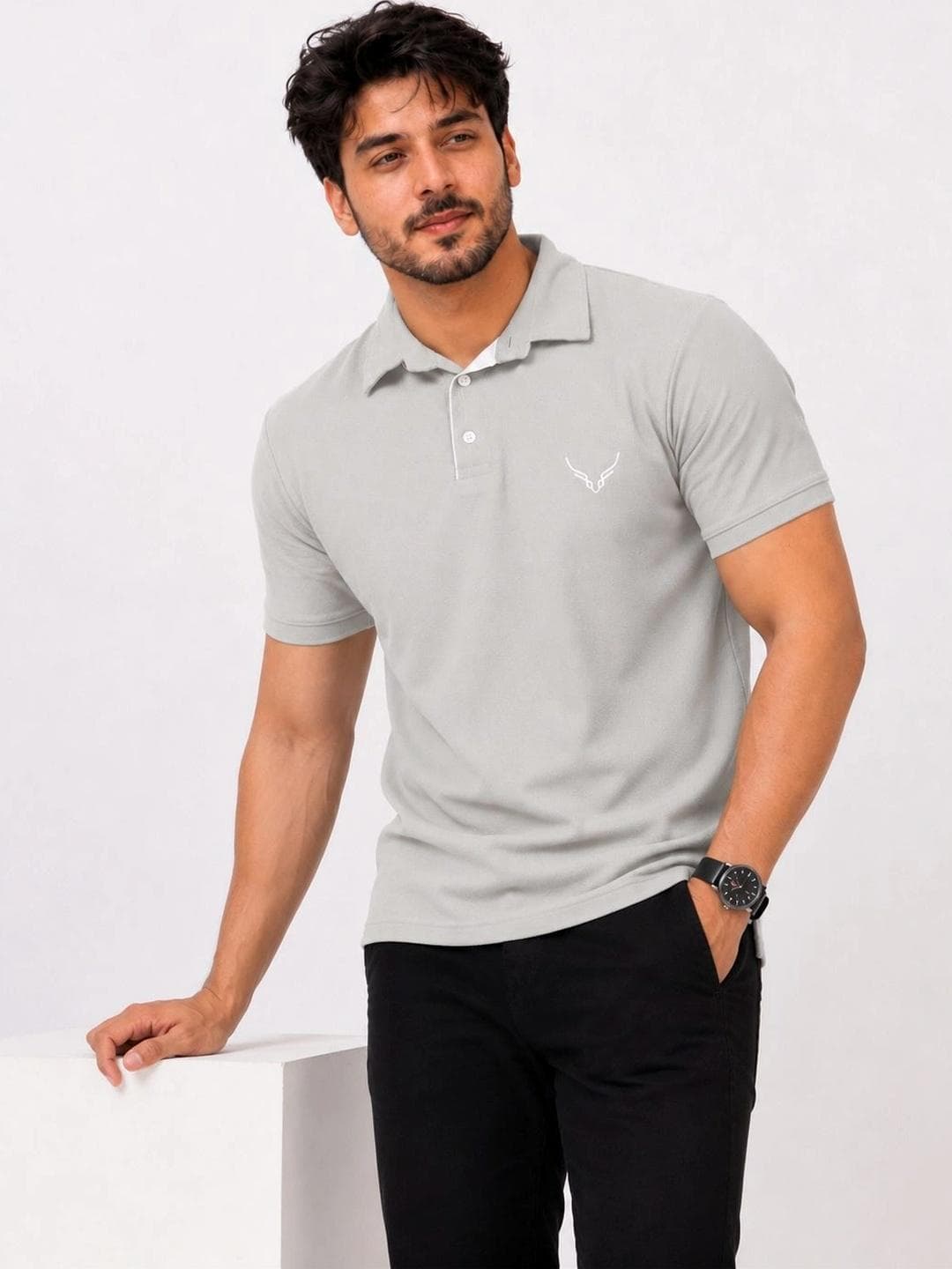 AVRIE Men Brand Logo Polo Collar T Shirt