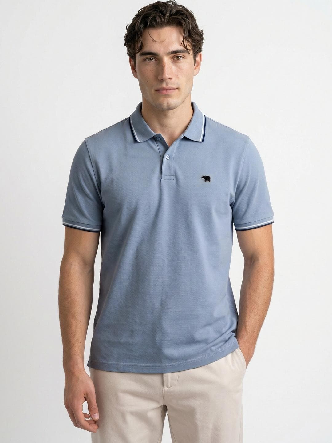 THE BEAR HOUSE Men Brand Logo Polo Collar T Shirt