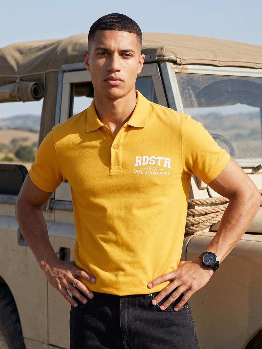The Roadster Life Co. Brand Logo Polo Collar Pure Cotton T Shirt