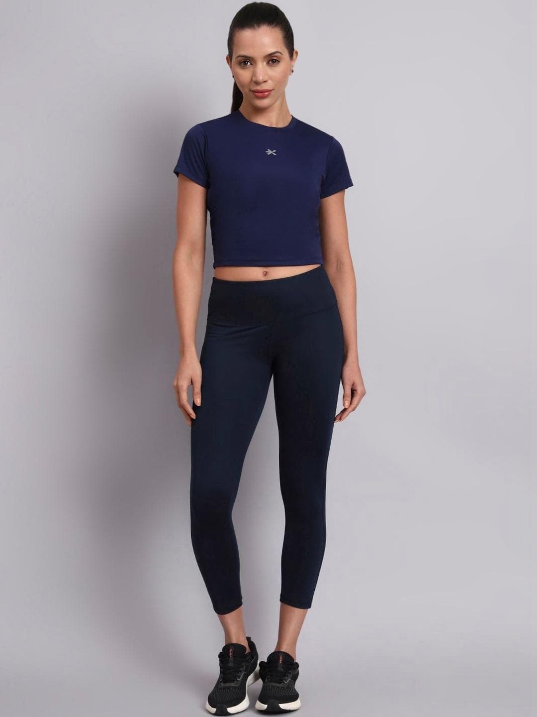 HRX By Hrithik Roshan Women Navy Blue Back Cut Out Slim Fit T Shirt