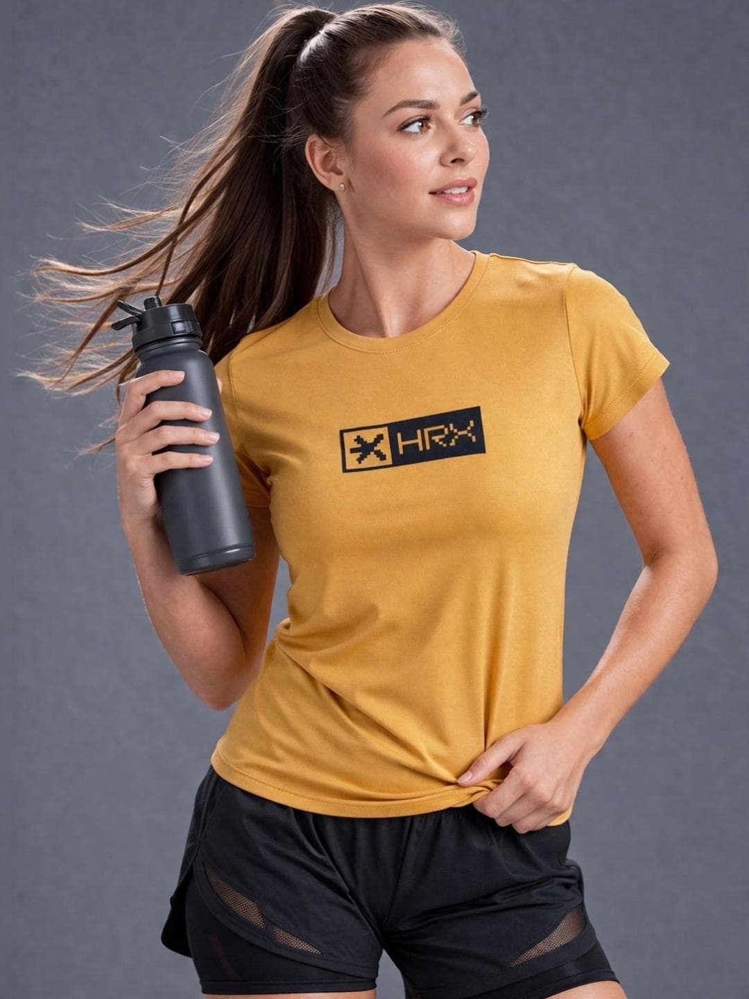 HRX By Hrithik Roshan Women Brand Logo Printed Round Neck Slim Fit T Shirt