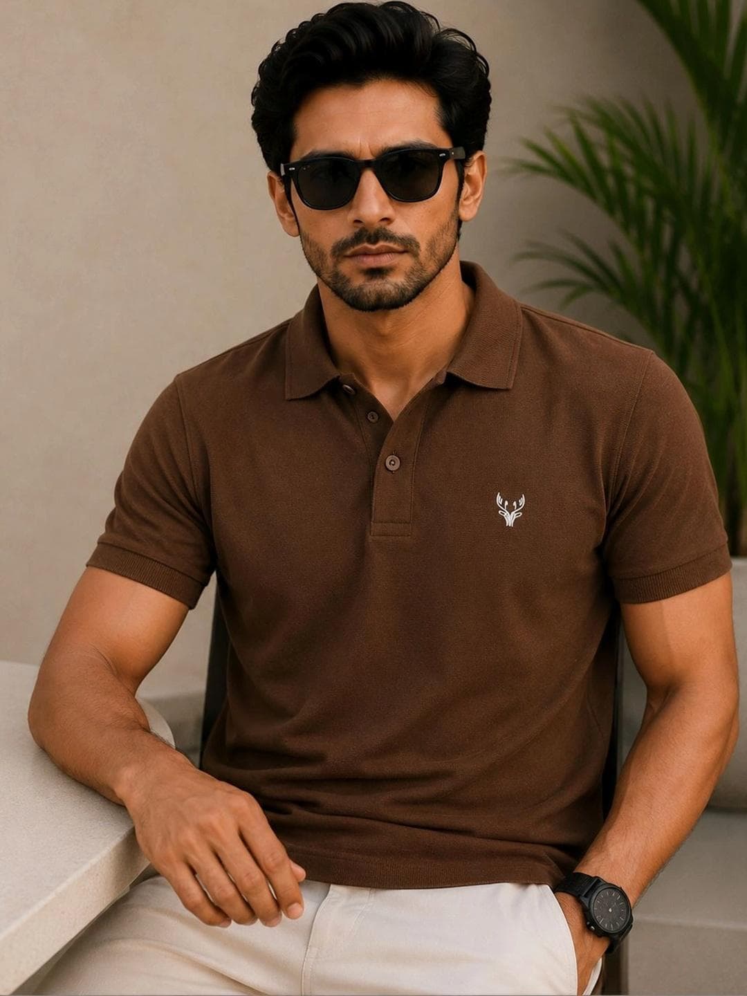 VIEW DESIGN Men Brand Logo Polo Collar Abzorb T Shirt