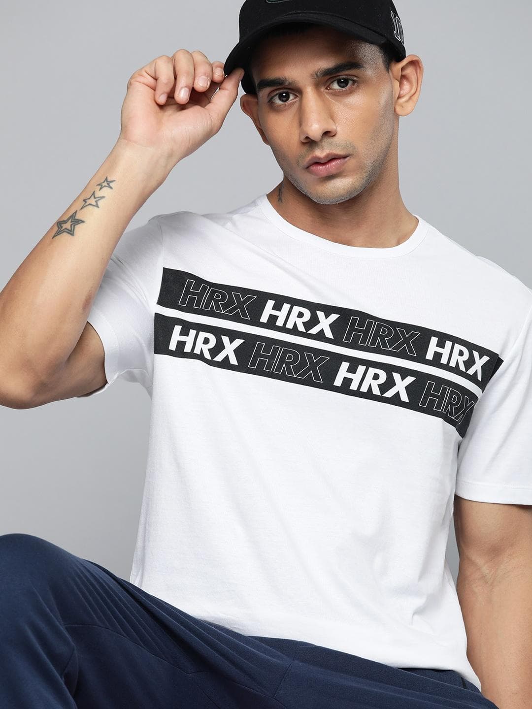 HRX By Hrithik Roshan White & Black Brand Logo Printed T Shirt