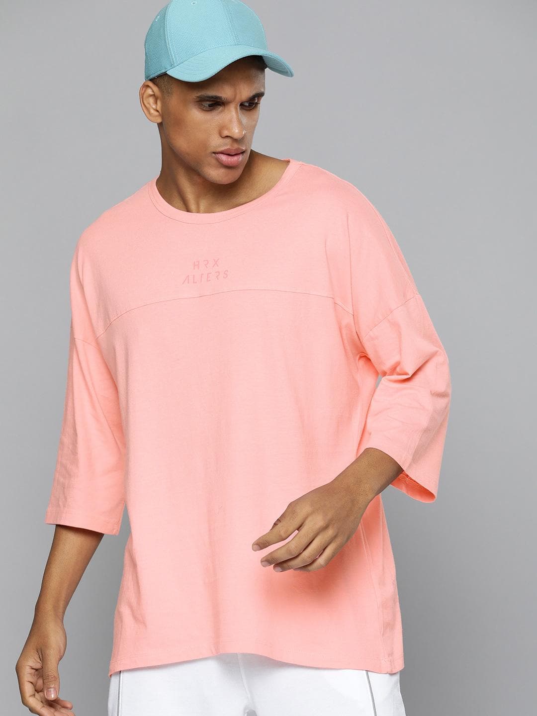 HRX By Hrithik Roshan Lifestyle Men Quartz Pink Brand Carrier Oversized T Shirt