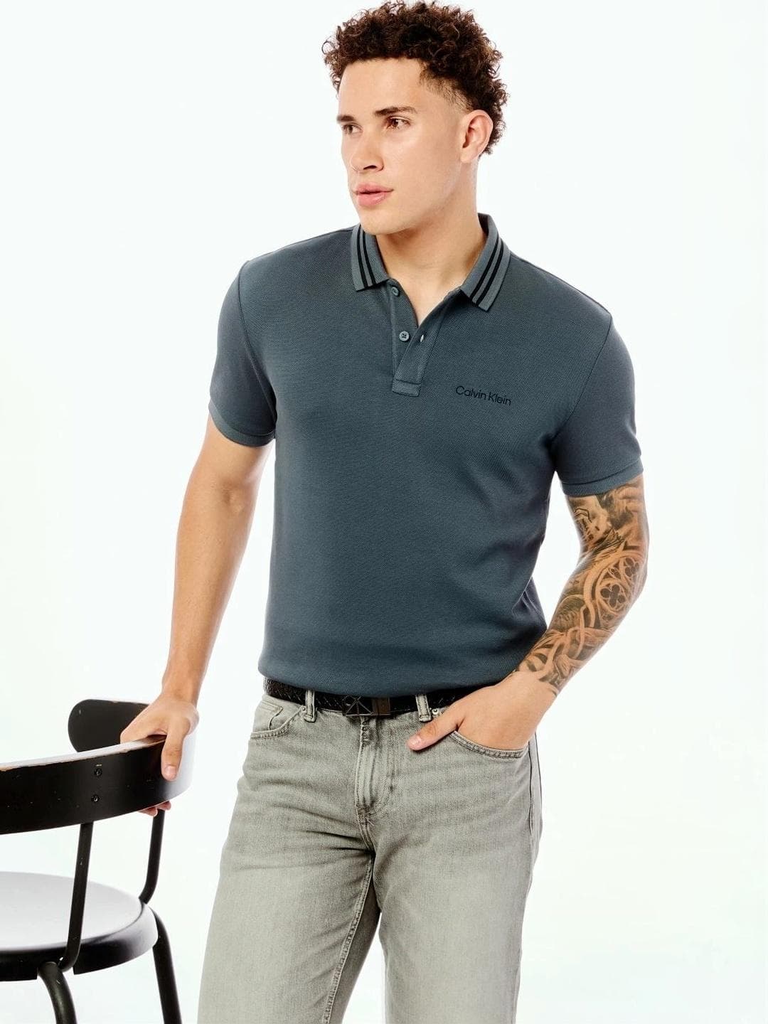 Calvin Klein Jeans Men Brand Logo Polo Collar T Shirt