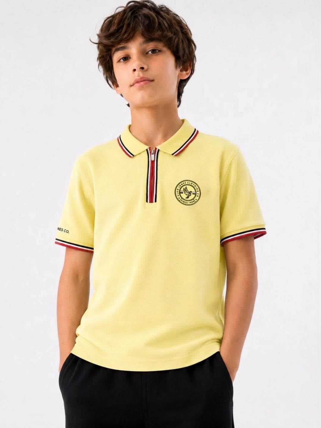 Alan Jones Boys Brand Logo Polo Collar T Shirt