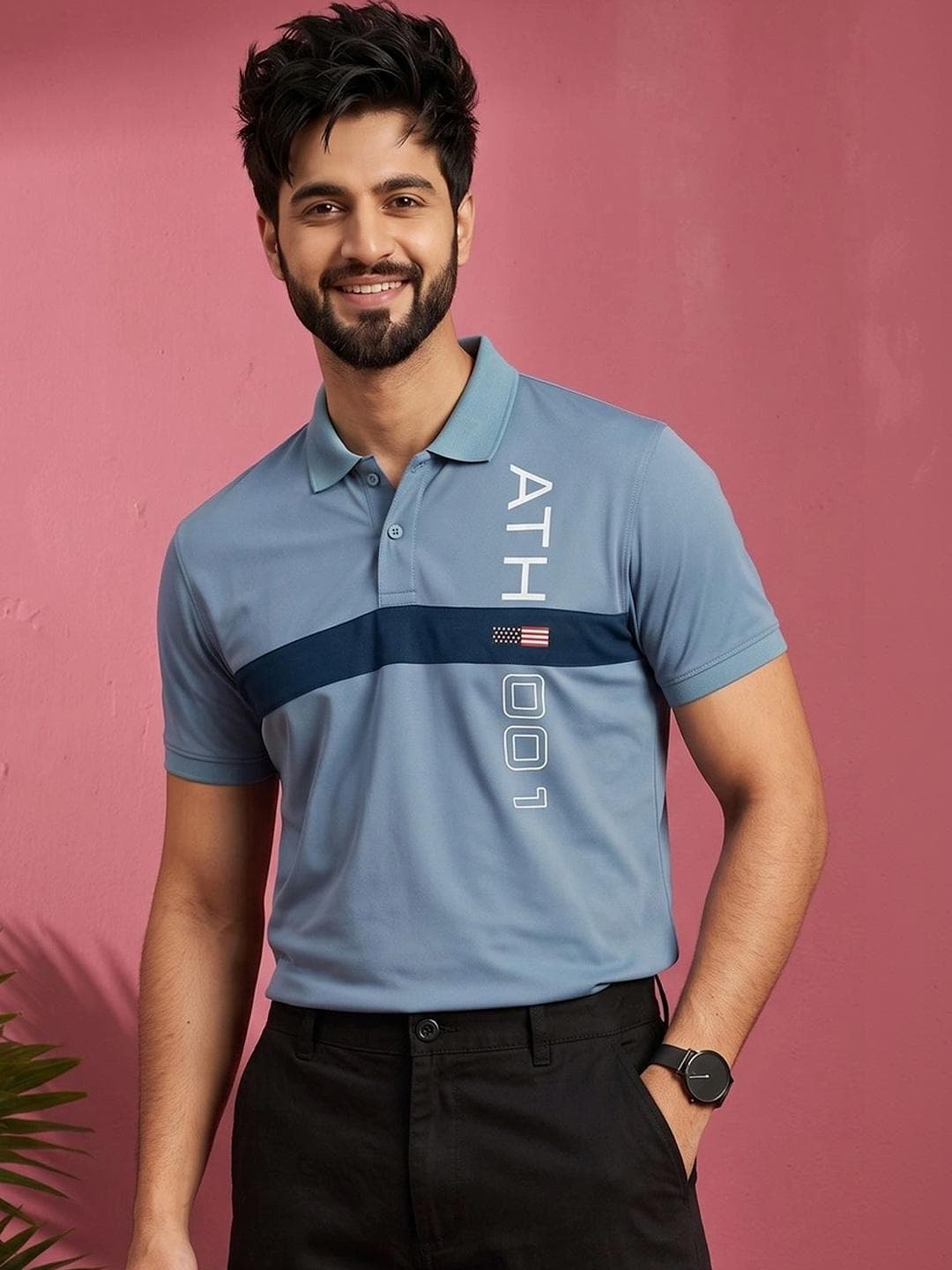 OGEN Men Brand Logo Colourblocked Polo Collar T Shirt