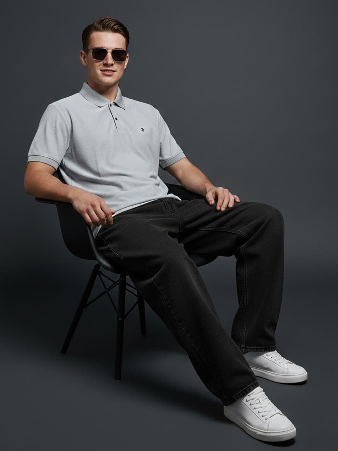 HERE&NOW Men Brand Logo Polo Collar Pockets T Shirt
