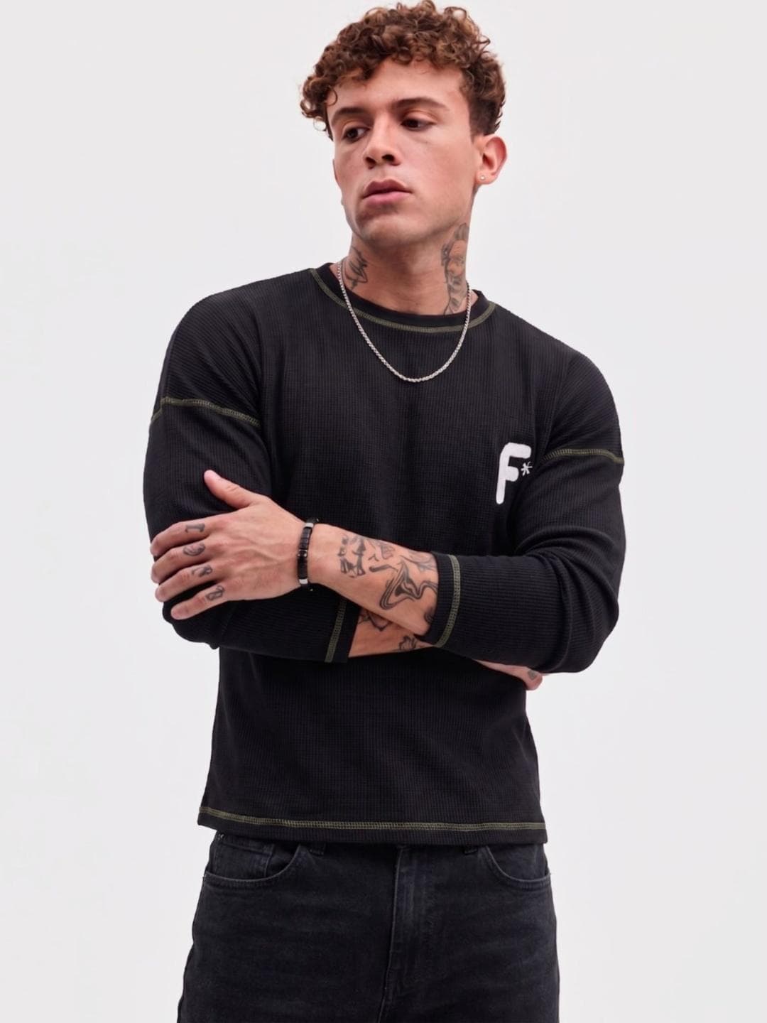 Funkify Men Brand Logo Round Neck Relaxed Fit T Shirt
