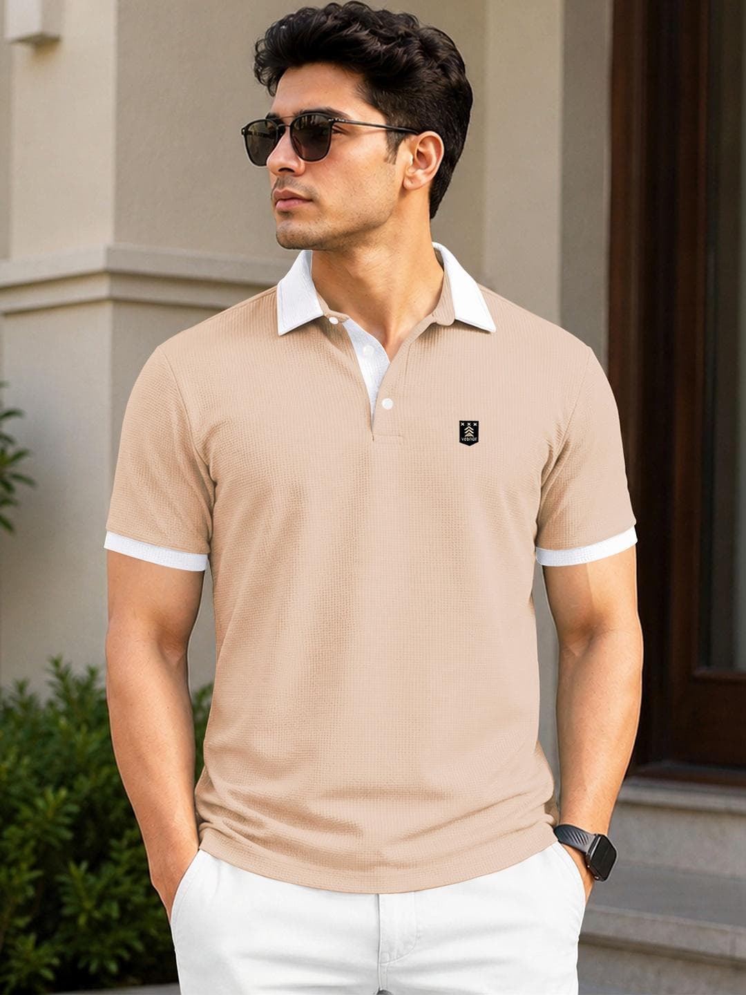 VeBNoR Men Brand Logo Polo Collar Pockets T Shirt