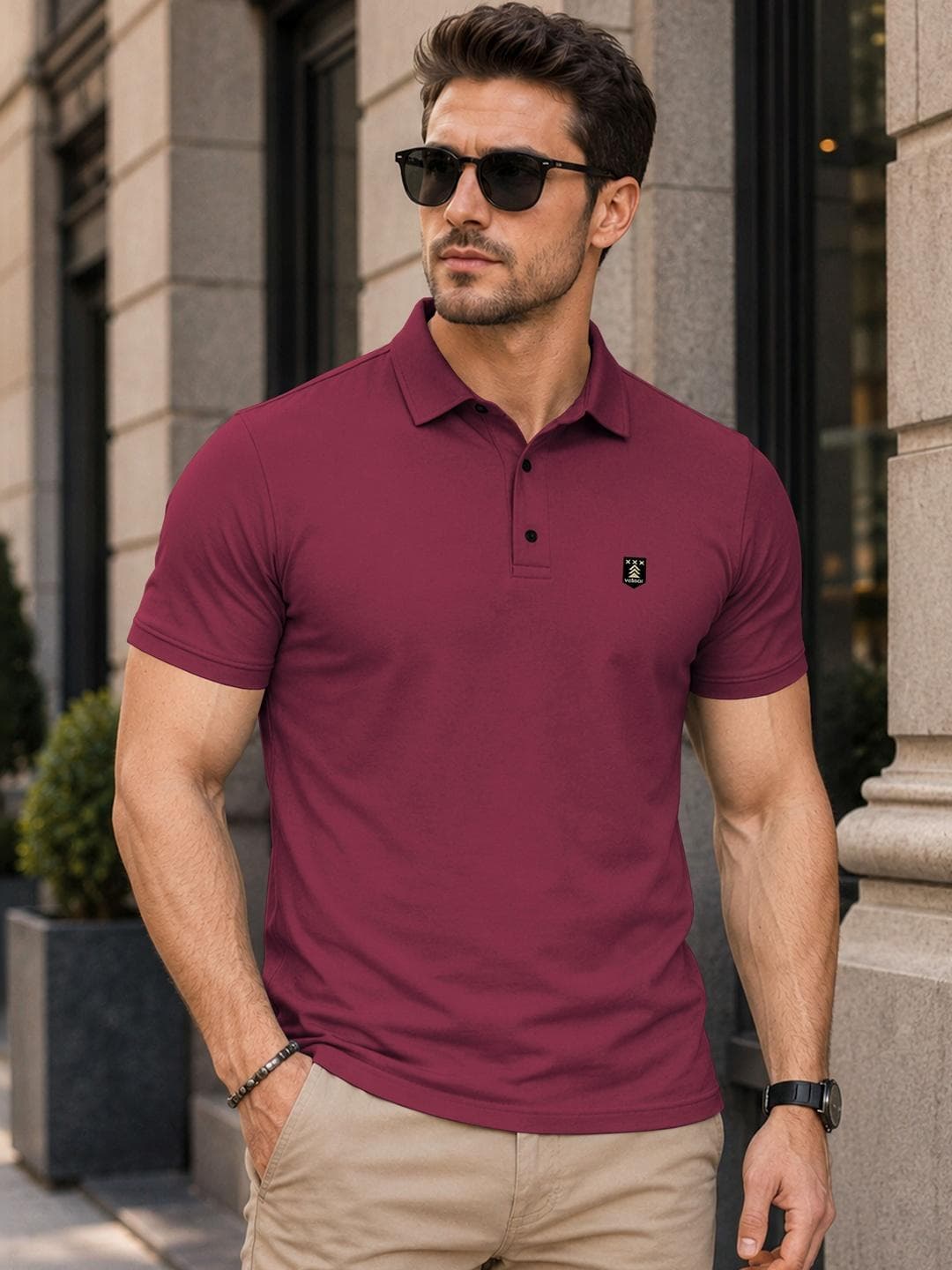 VeBNoR Men Brand Logo Polo Collar Pockets T Shirt