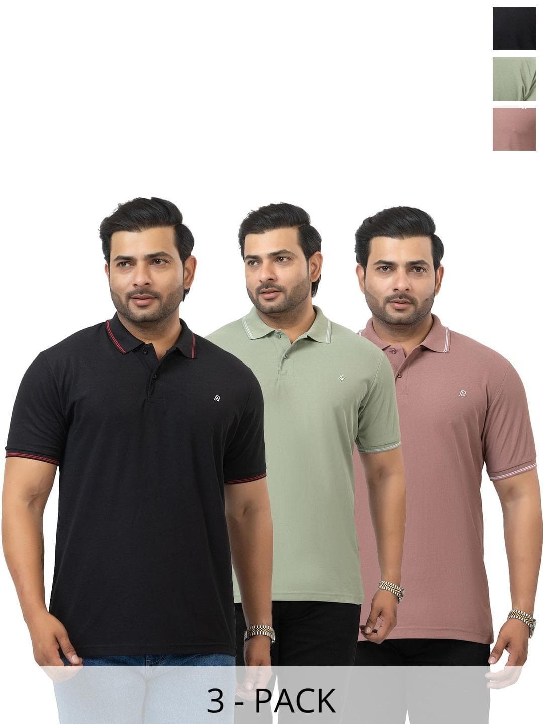 AMERICAN PIE Pack Of 3 Solid Round Neck Short Sleeves Cotton T Shirts