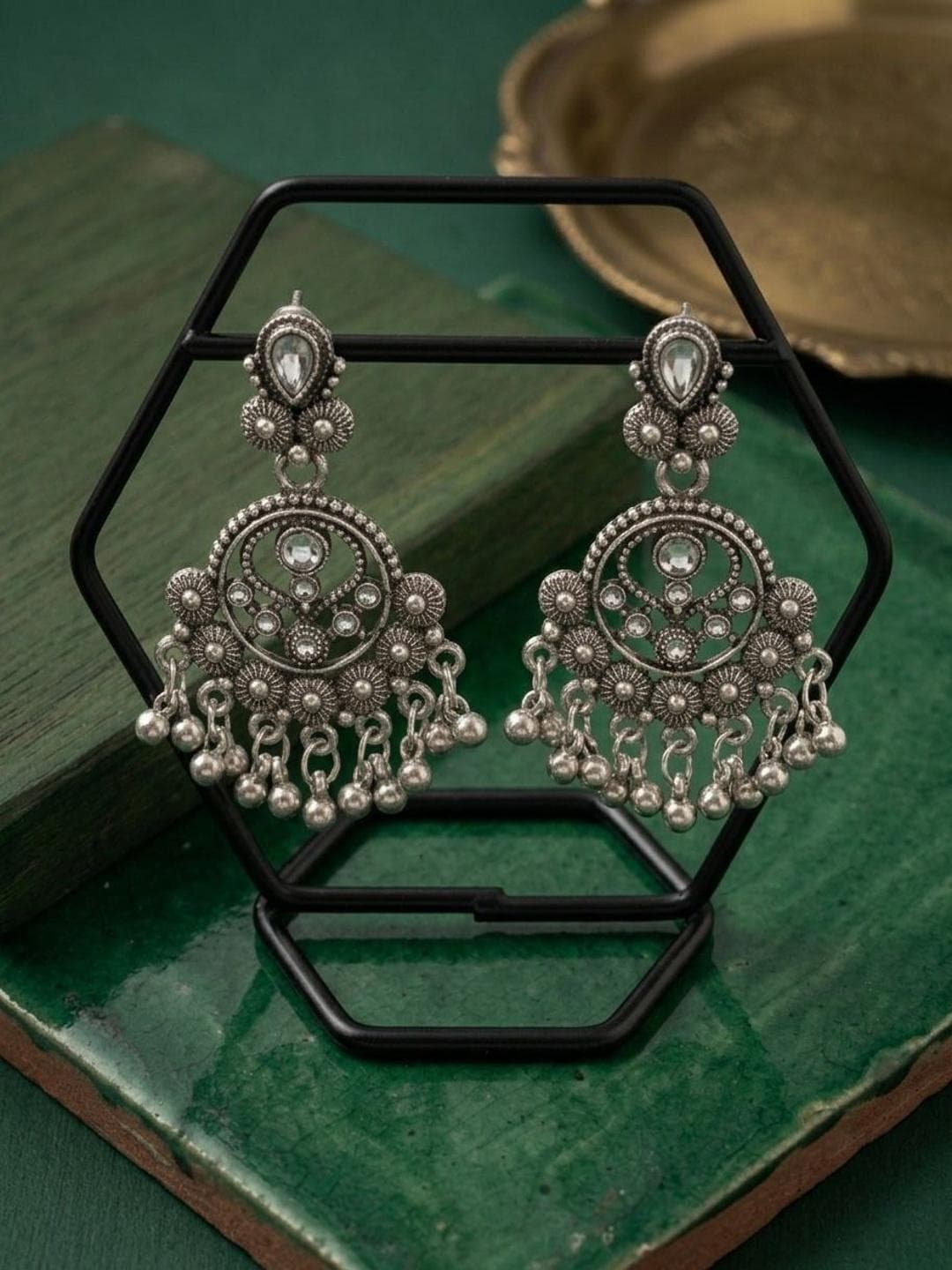 DURATI Silver Plated Circular Drop Earrings