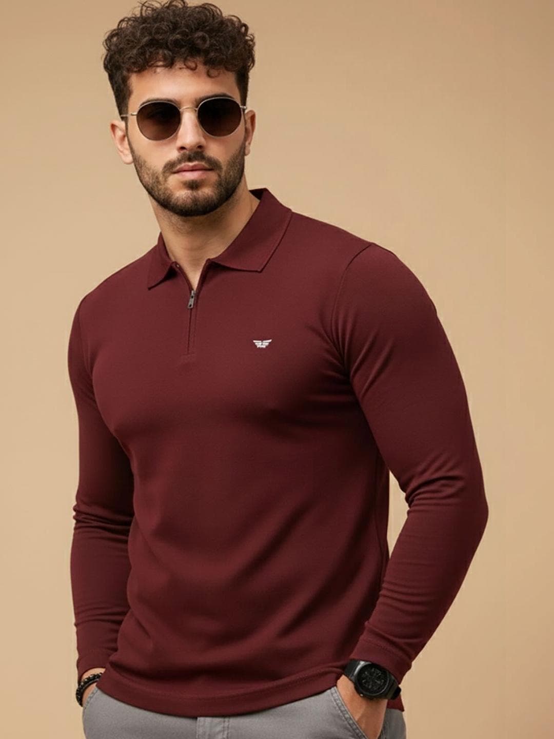 XYRIS Men Brand Logo Polo Collar T Shirt