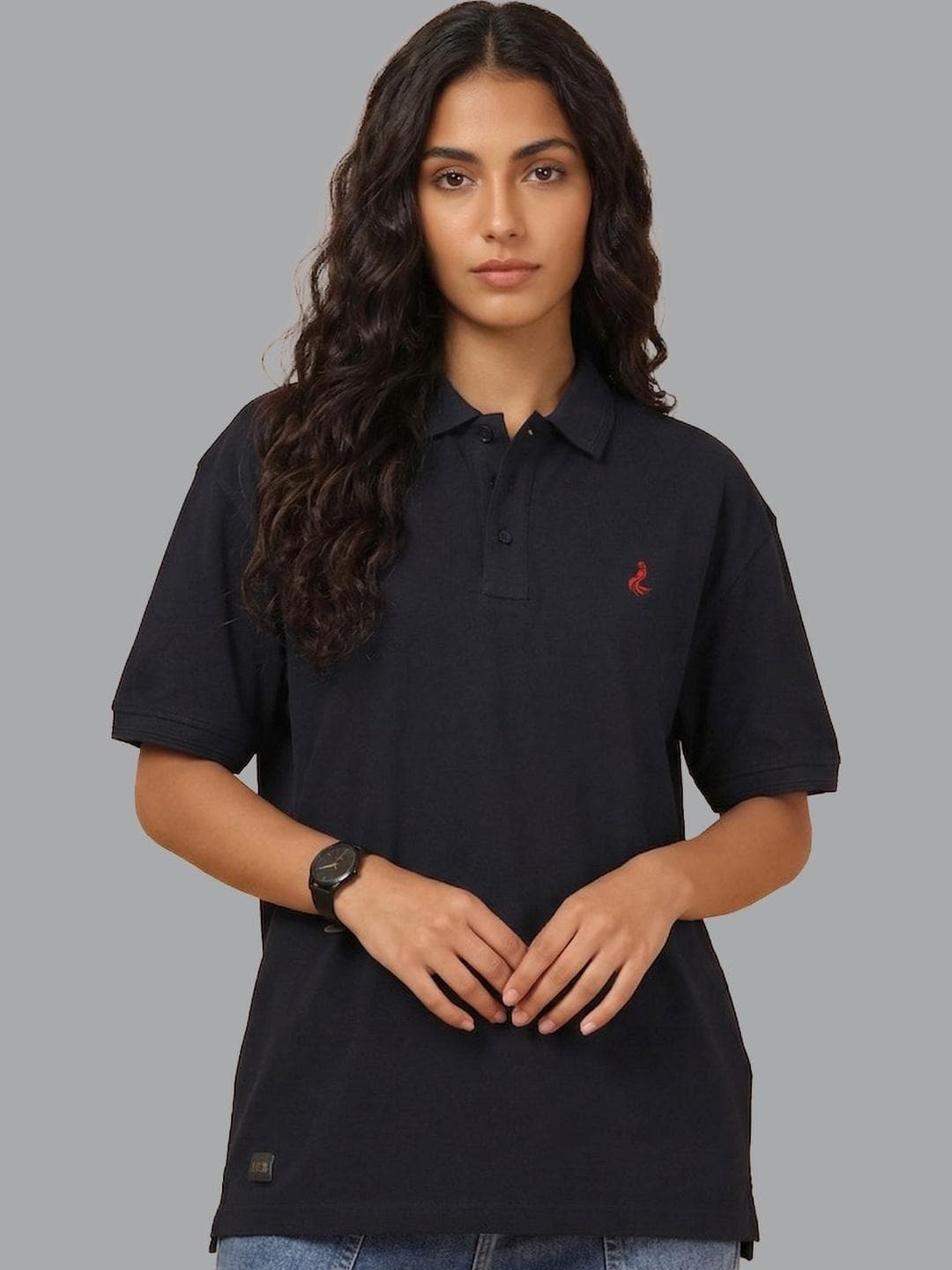 KLOUE Women Brand Logo Polo Collar T Shirt