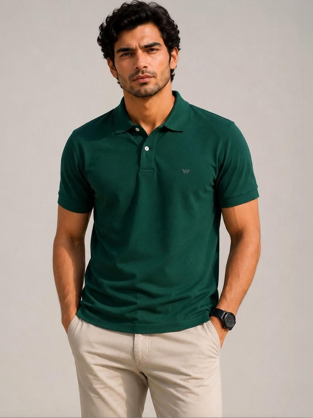WILD COPS Men Brand Logo Polo Collar Boxy T Shirt