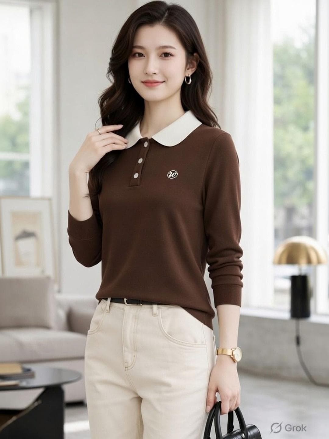 BAESD Women Brand Logo Polo Collar T Shirt