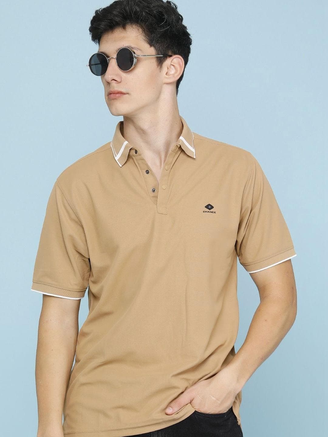 LIMEROAD Men Brand Logo Polo Collar Cotton T Shirt