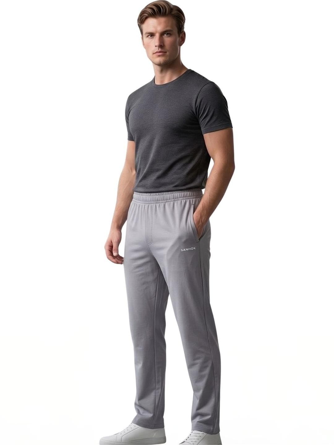 SANHOK Men Straight Fit Brand Logo Training Track Pants