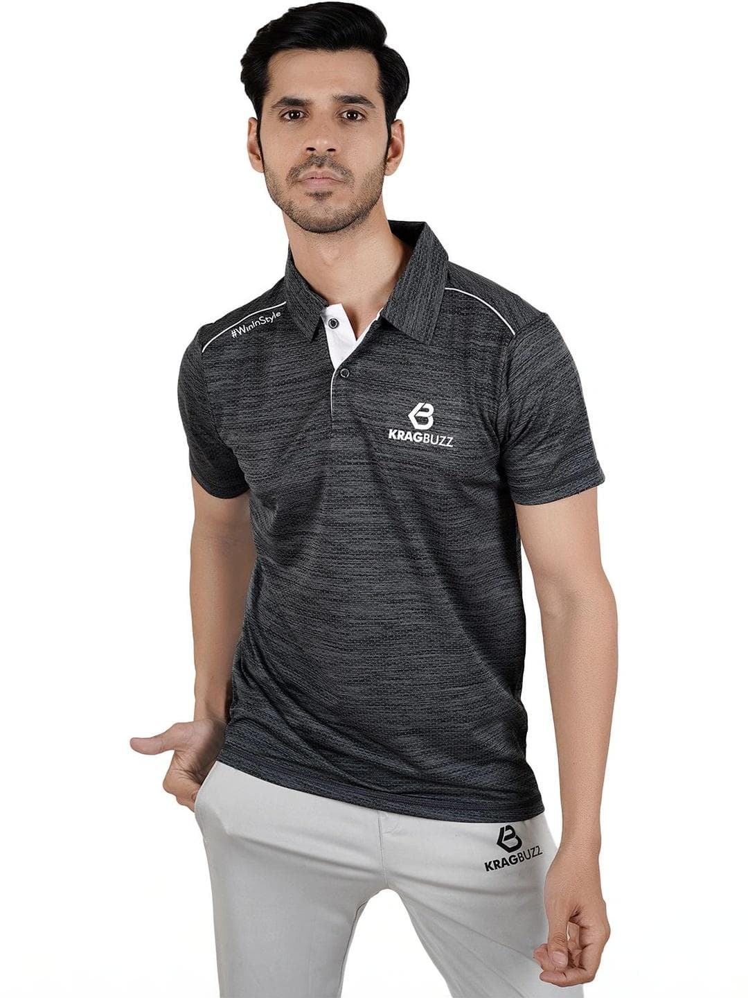 KRAGBUZZ Men Brand Logo Polo Collar T Shirt