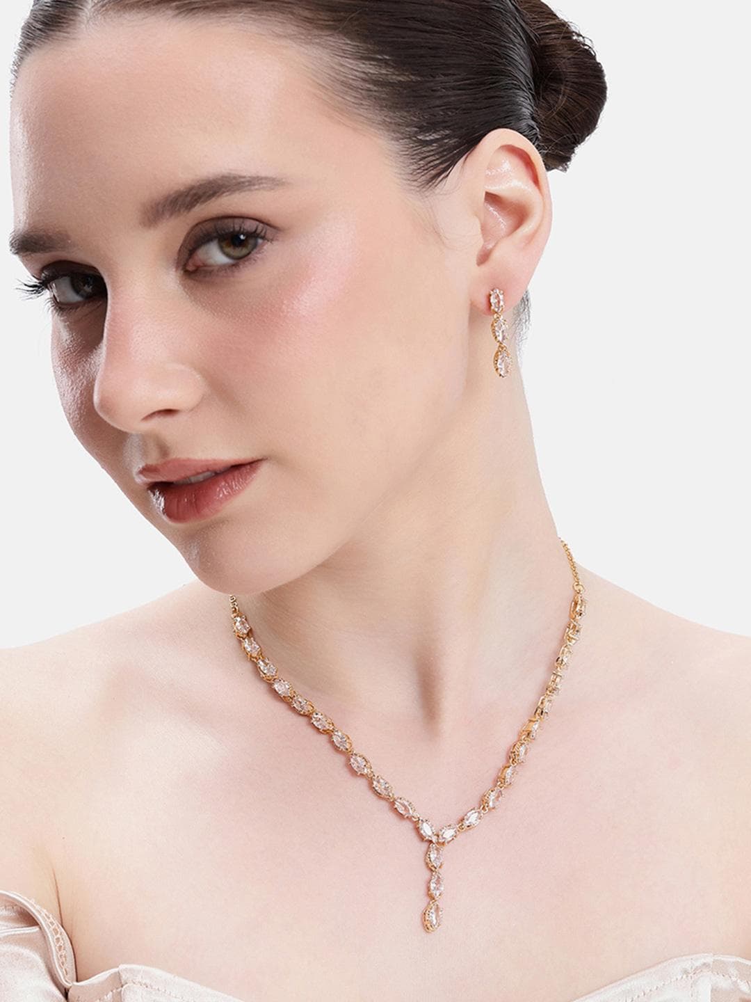 Estele Rose Gold Plated American Diamond Studded Jewellery Set