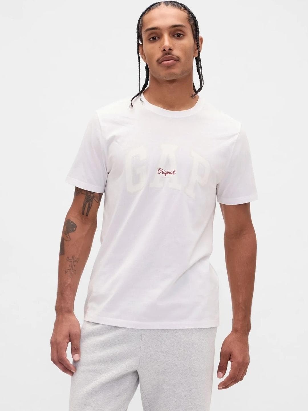 GAP Logo Print Crew Neck Half White T Shirt