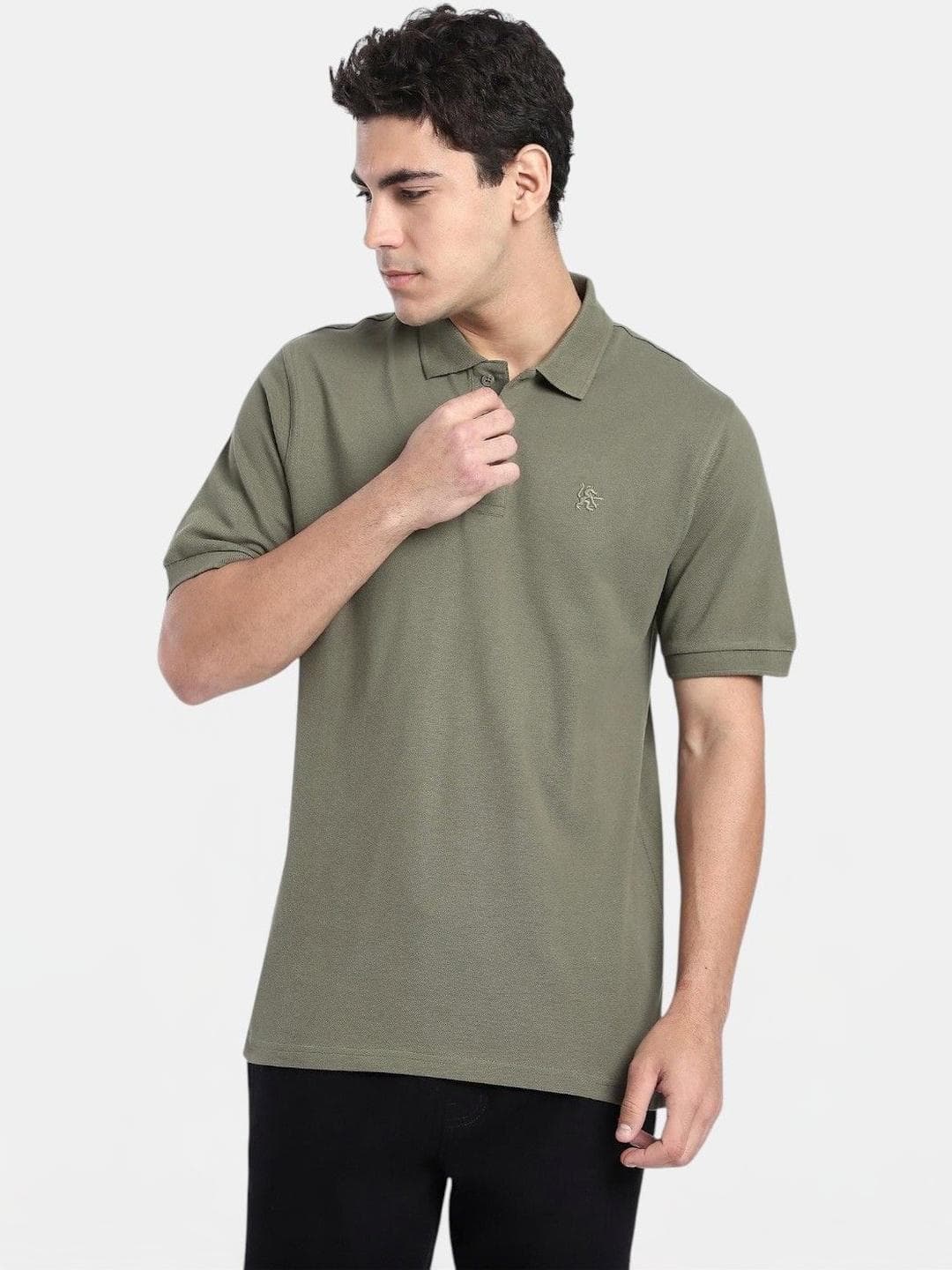 R&B R B Olive Solid Men Short Sleeve Polo T Shirts