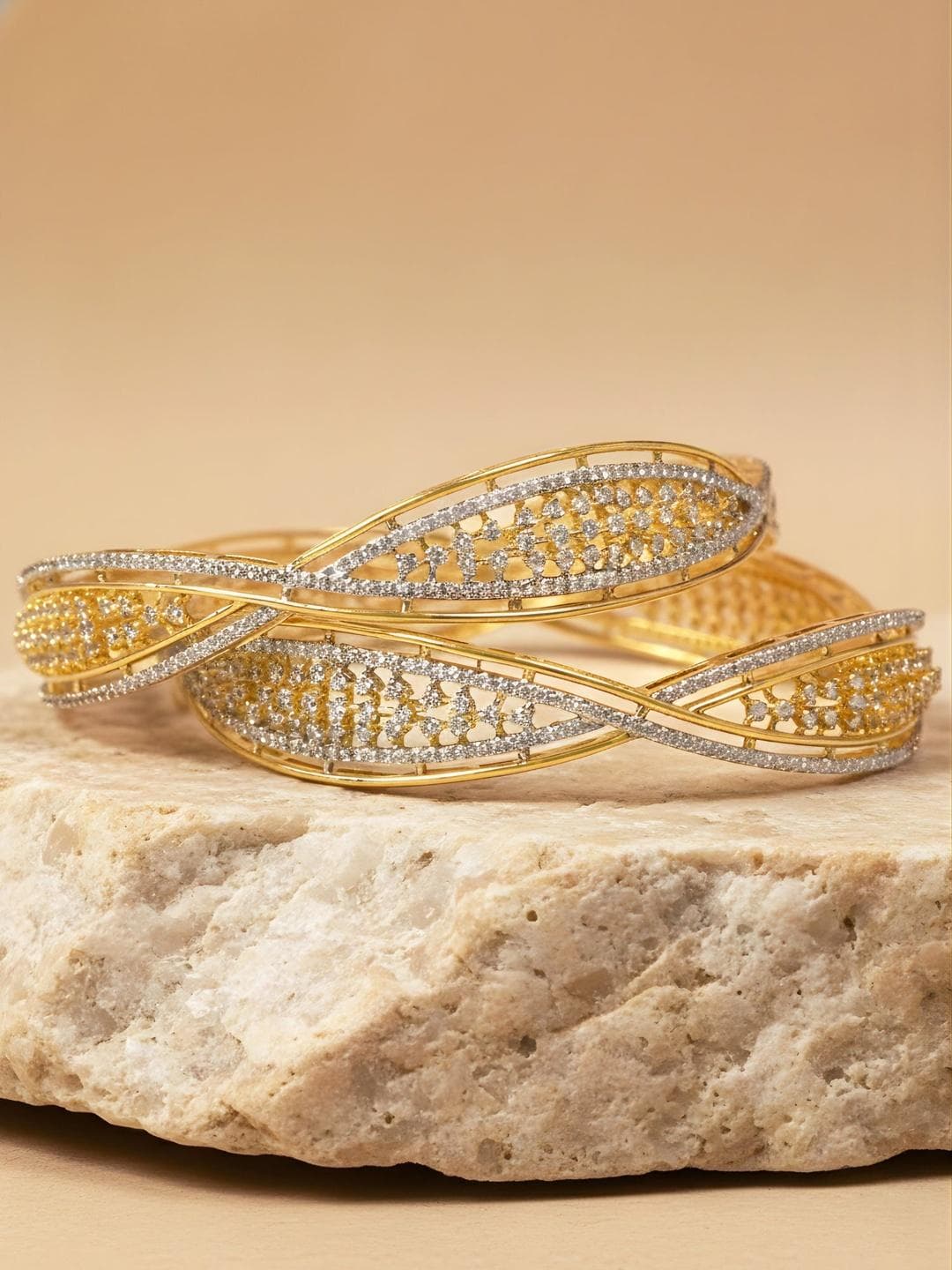 KARATCART Gold Plated American Diamond Bangle