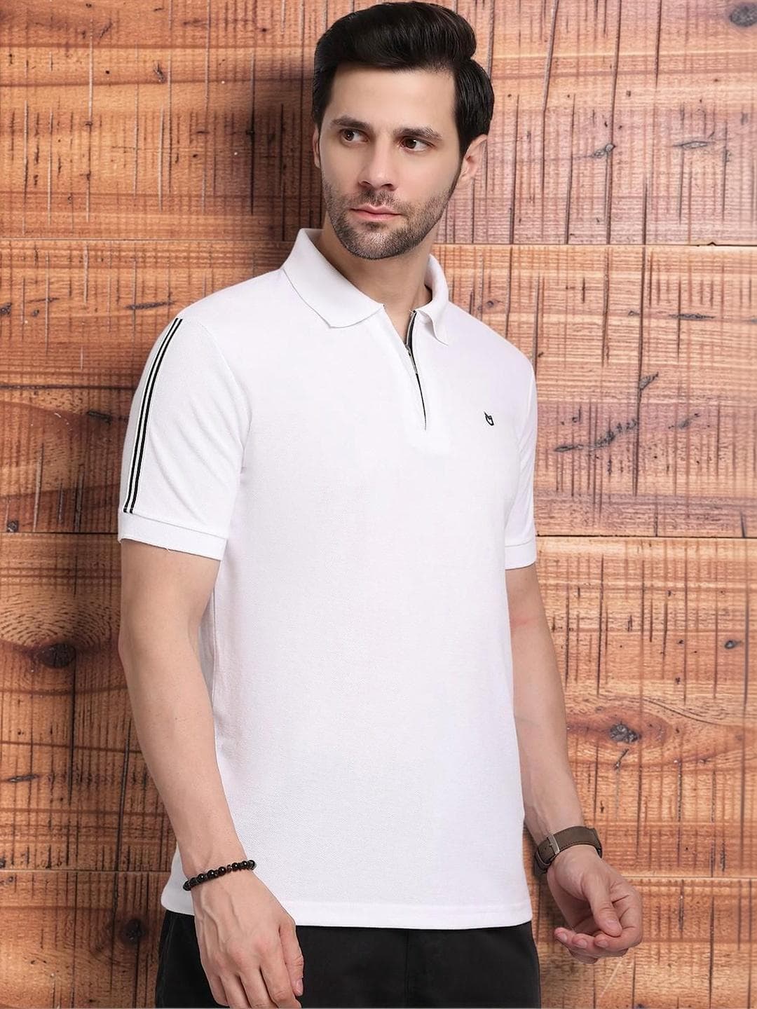 HERE&NOW Men Brand Logo Polo Collar T Shirt