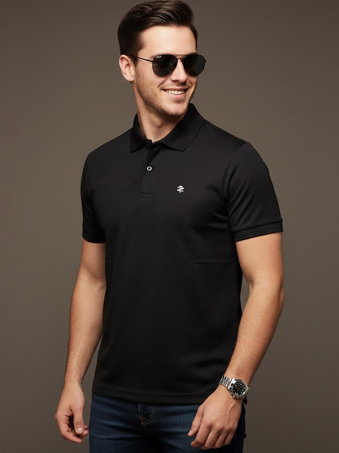 HERE&NOW Men Brand Logo Polo Collar T Shirt