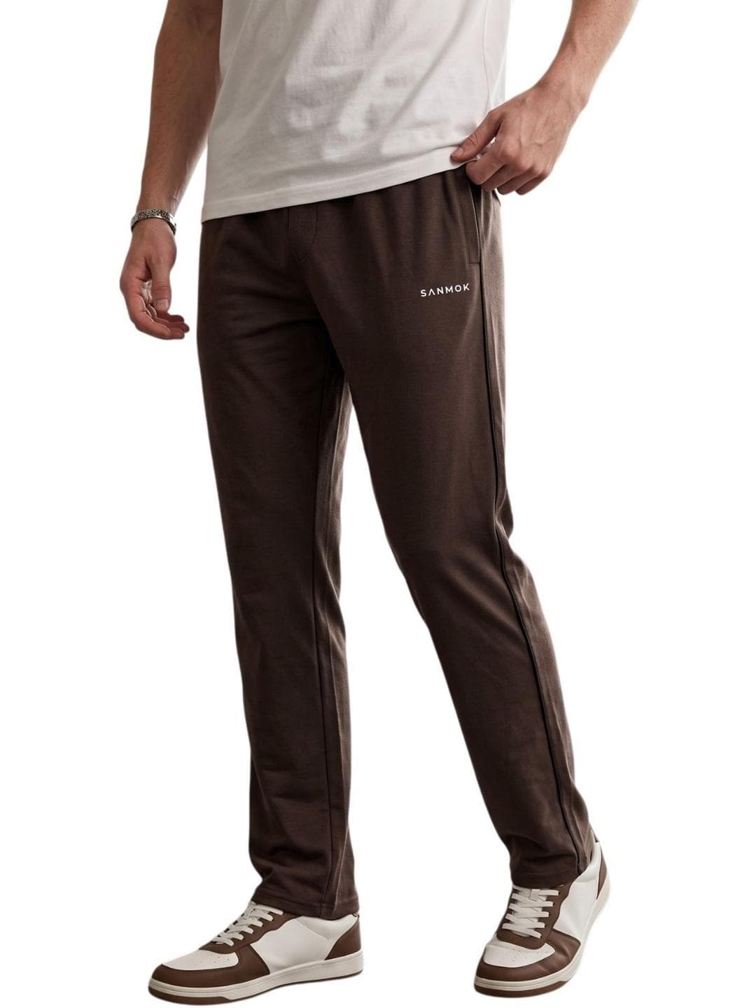 SANHOK Men Slim Fit Brand Logo Joggers
