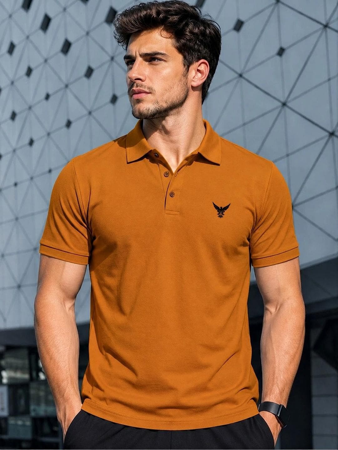 AUSK Men Brand Logo Polo Collar T Shirt