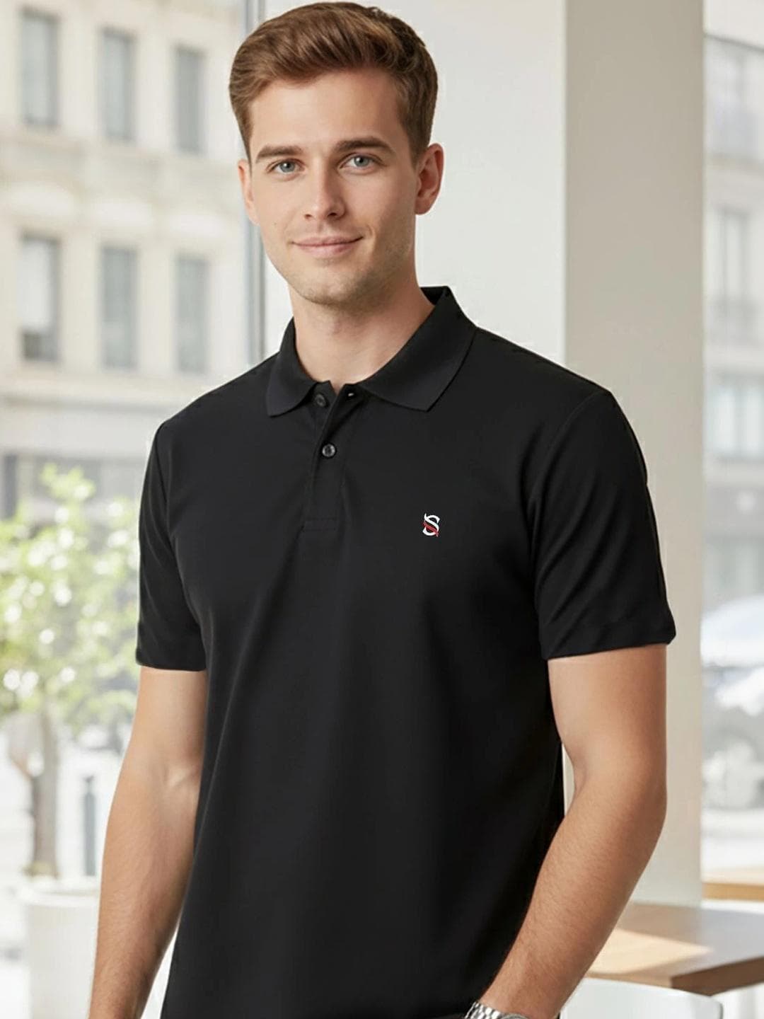 BAESD Men Brand Logo Polo Collar T Shirt