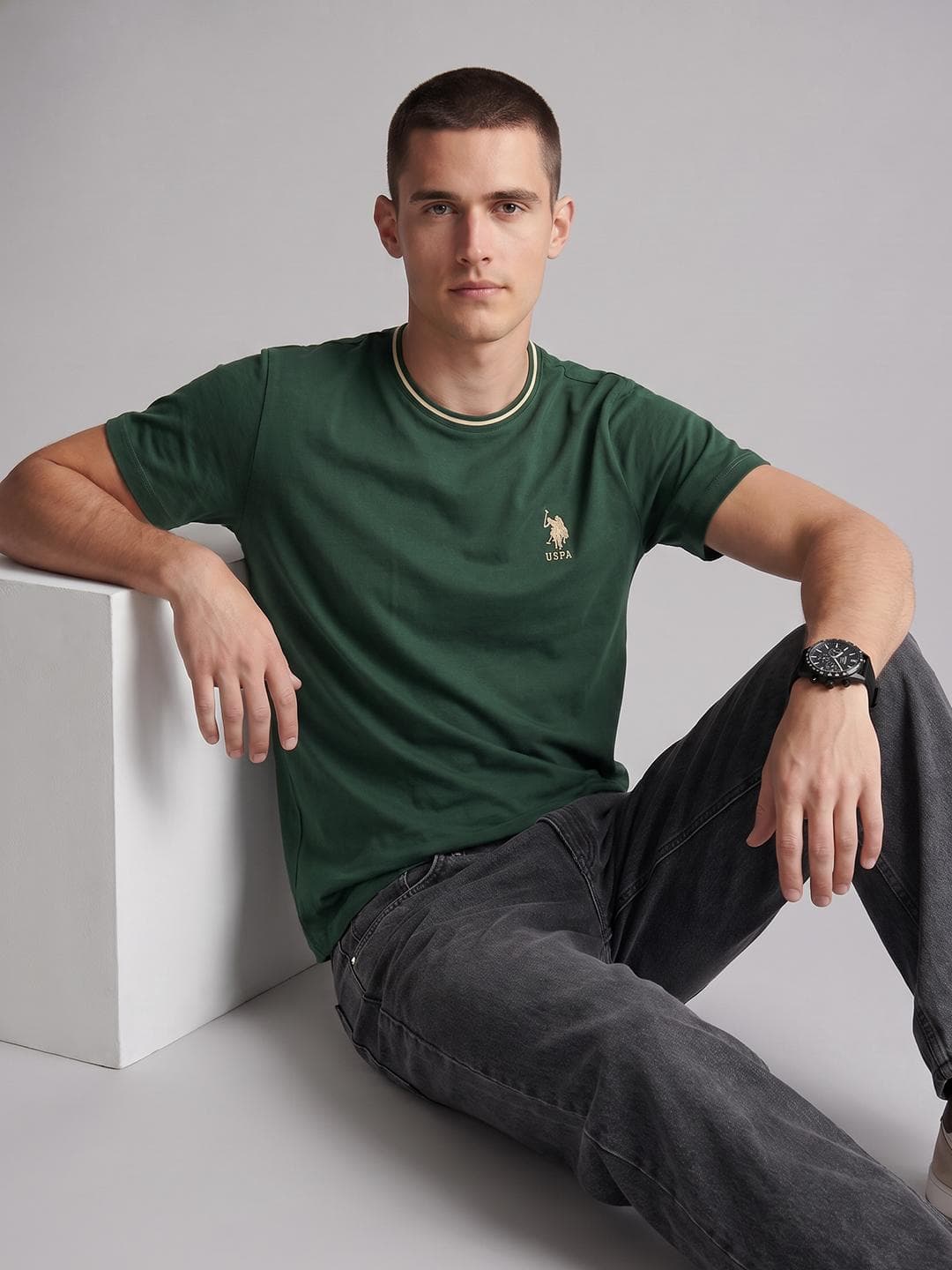 U.S. Polo Assn. Brand Logo Embroidered Pure Cotton T Shirt